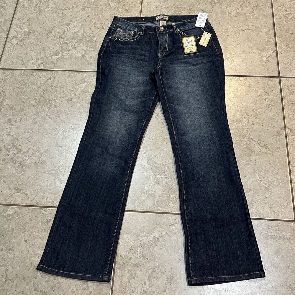 Earl Bootcut Jeans Women's  8 Mid Rise Dark Wash Embellished Denim 30x31 NWT
